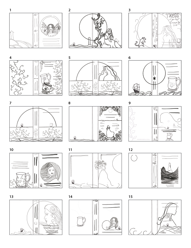 Full spread layout sketches for Tress publication