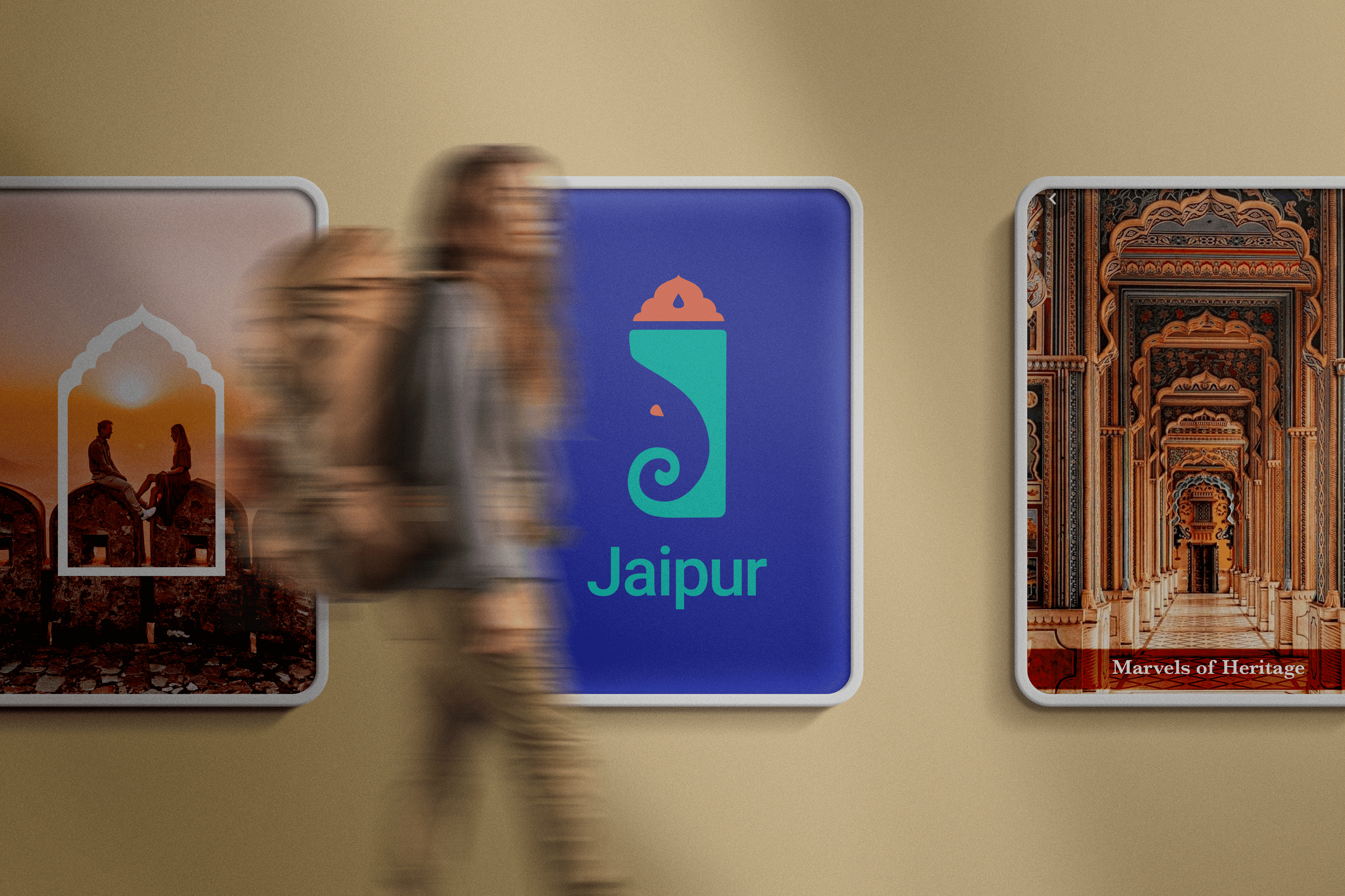 Lightbox poster mockup showcasing Jaipur campaign design in a public space